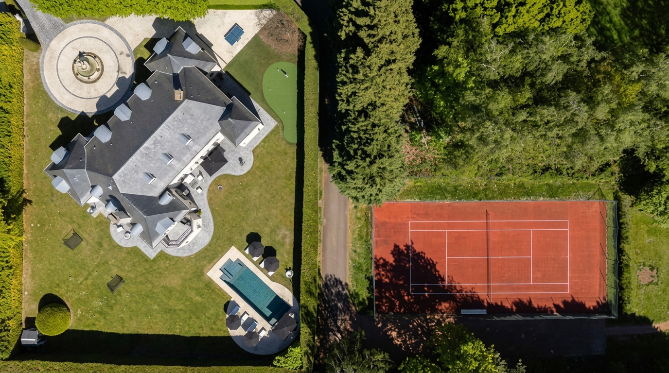 Aerial view of the estate and its grounds